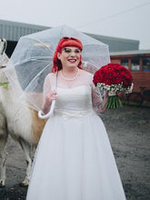 Retro Long Sleeve Tea length Full Circle Skirt Polka Dot Wedding Dress with Bow Sash,20101607-Dolly Gown